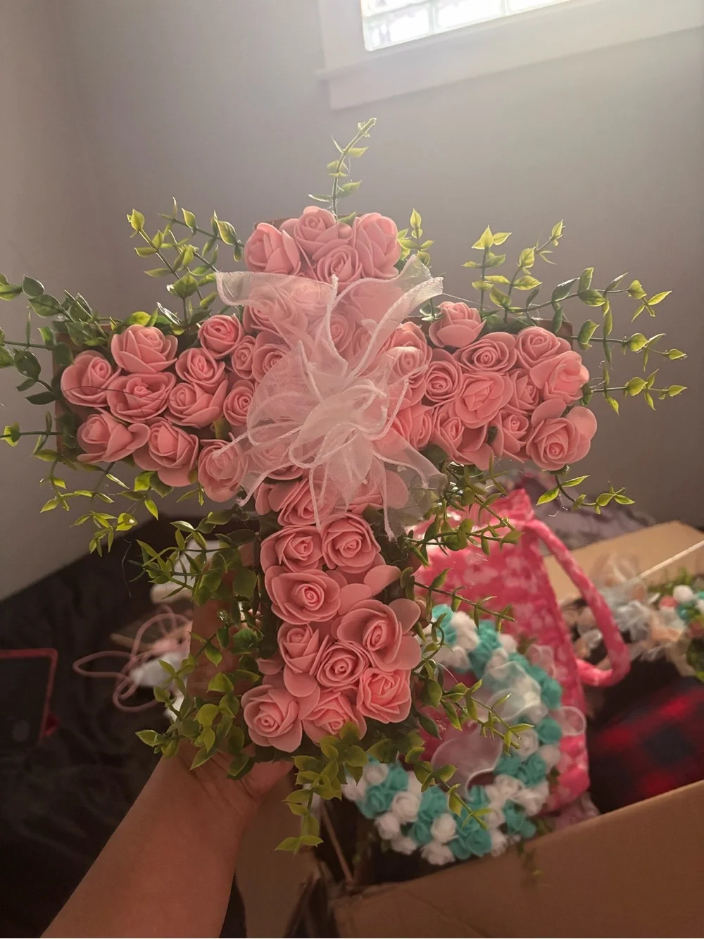 Pink Rose Cross Wall Accent - Unbranded